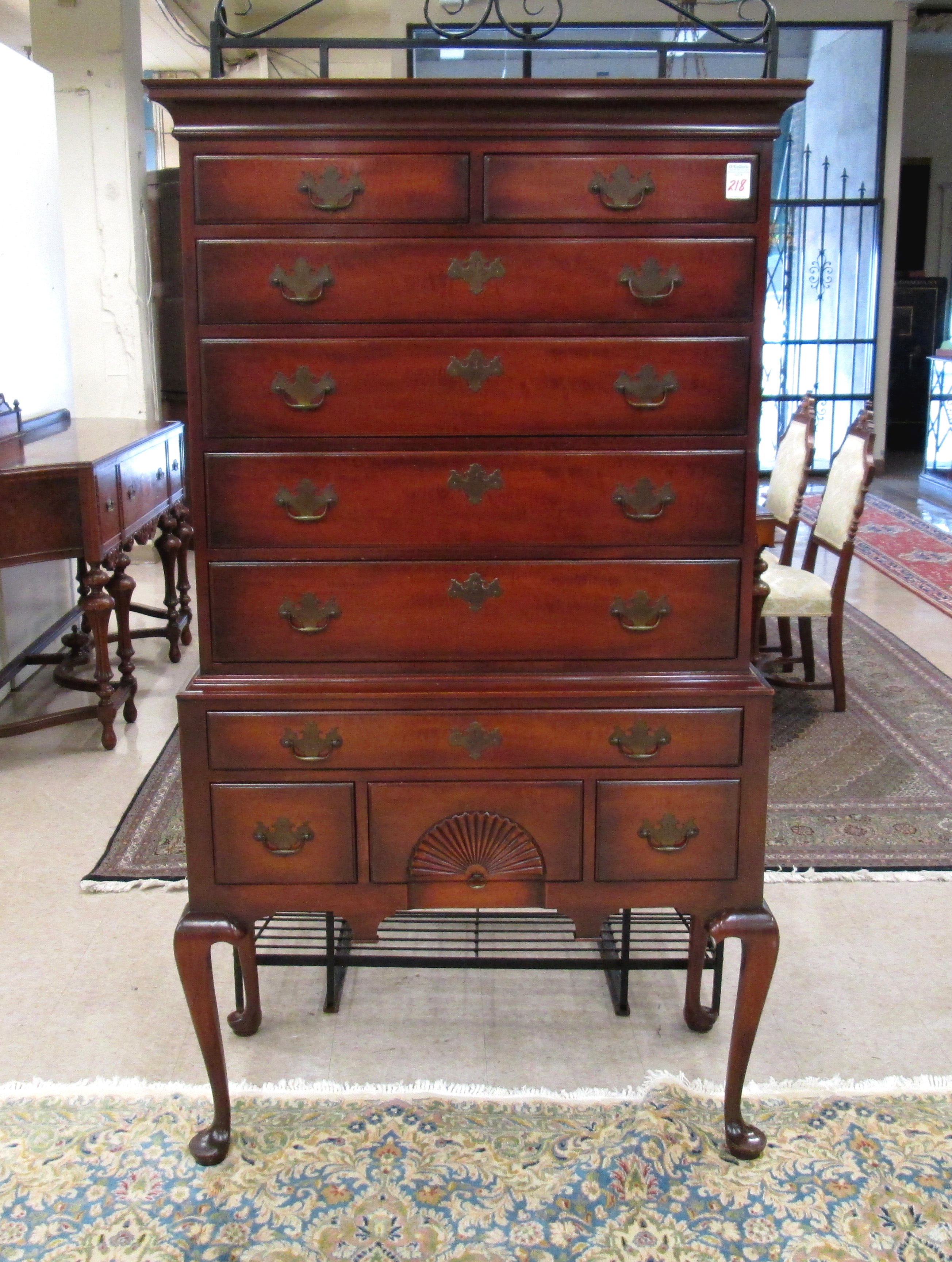 Appraisal: QUEEN ANNE STYLE MAHOGANY HIGHBOY CHEST ON STAND Kindel Furniture