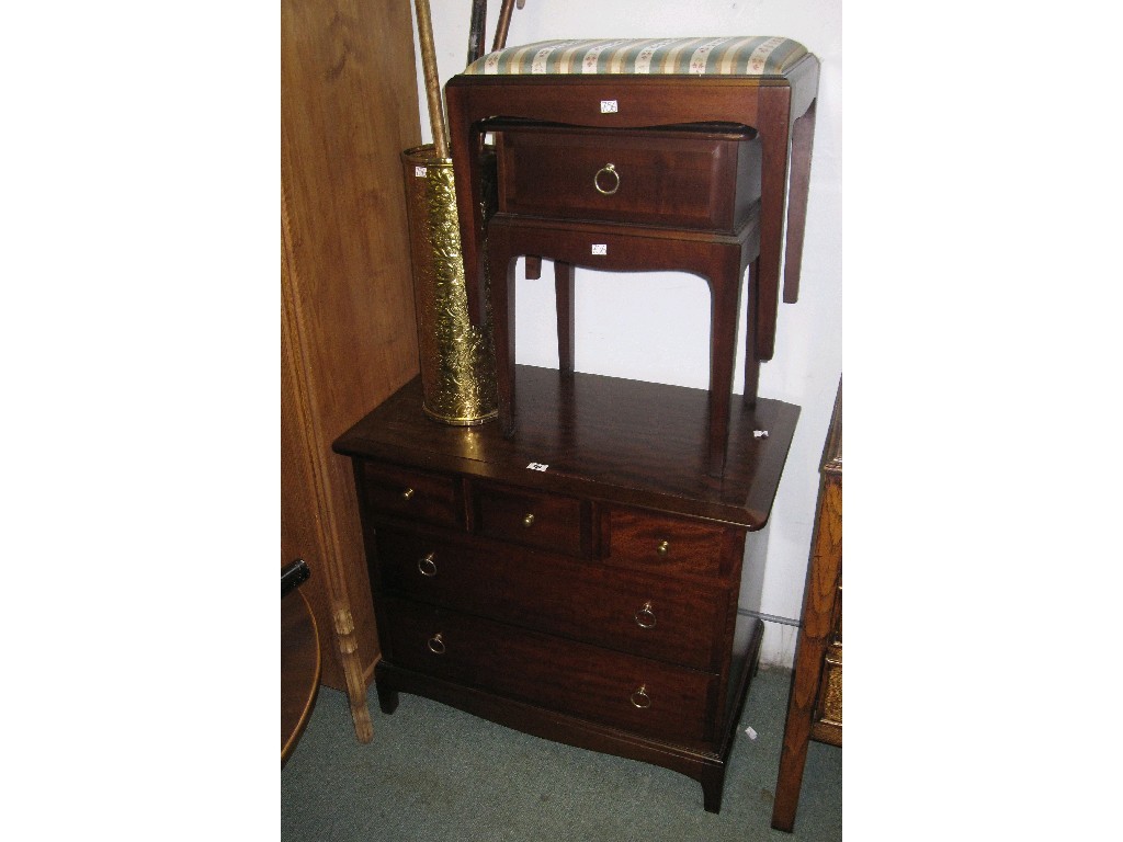 Appraisal: Lot comprising stag chest bedside cabinet stool stickstand and contents