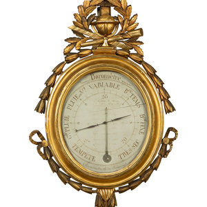 Appraisal: A French Empire Giltwood Barometer Thermometer TH TH CENTURY Height