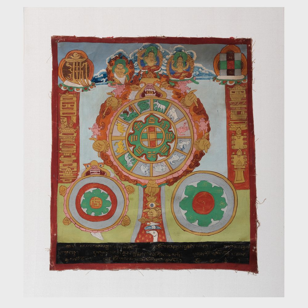 Appraisal: Group of Six Contemporary Tibetan Thankas All unframed laid on