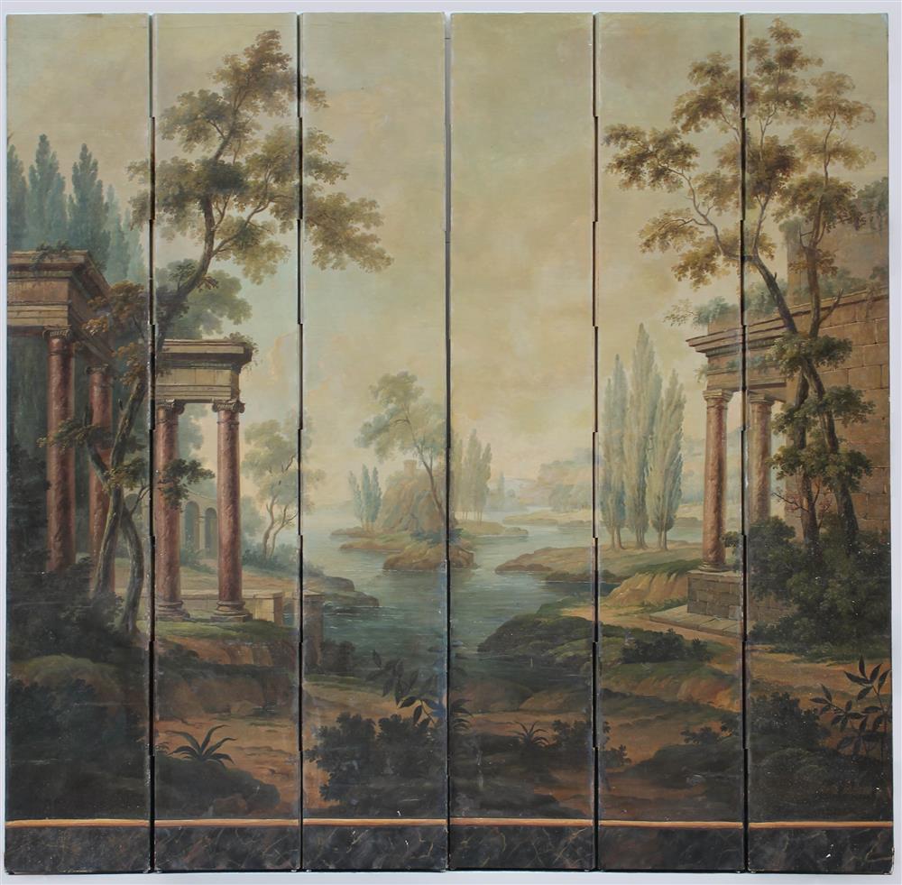 Appraisal: PAIR OF FRENCH LANDSCAPE FLOOR SCREENS CIRCLE OF CLAUDE LORRAIN