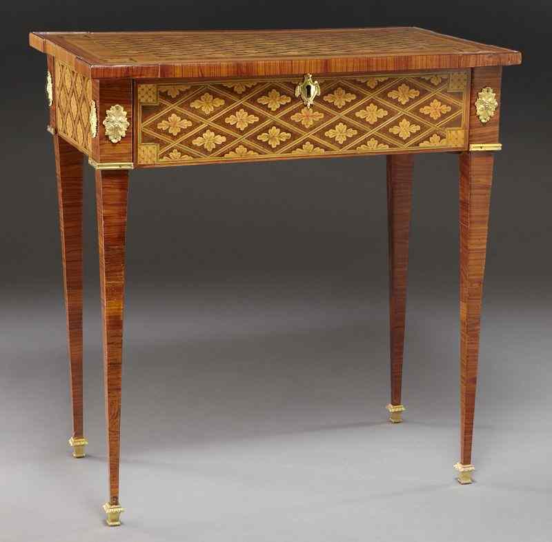 Appraisal: Louis XVI style inlaid table deskwith elaborate diamond shaped inlays