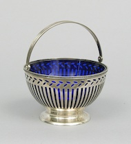 Appraisal: Tiffany Co Sterling Silver and Cobalt Glass Sugar Bowl Pierced