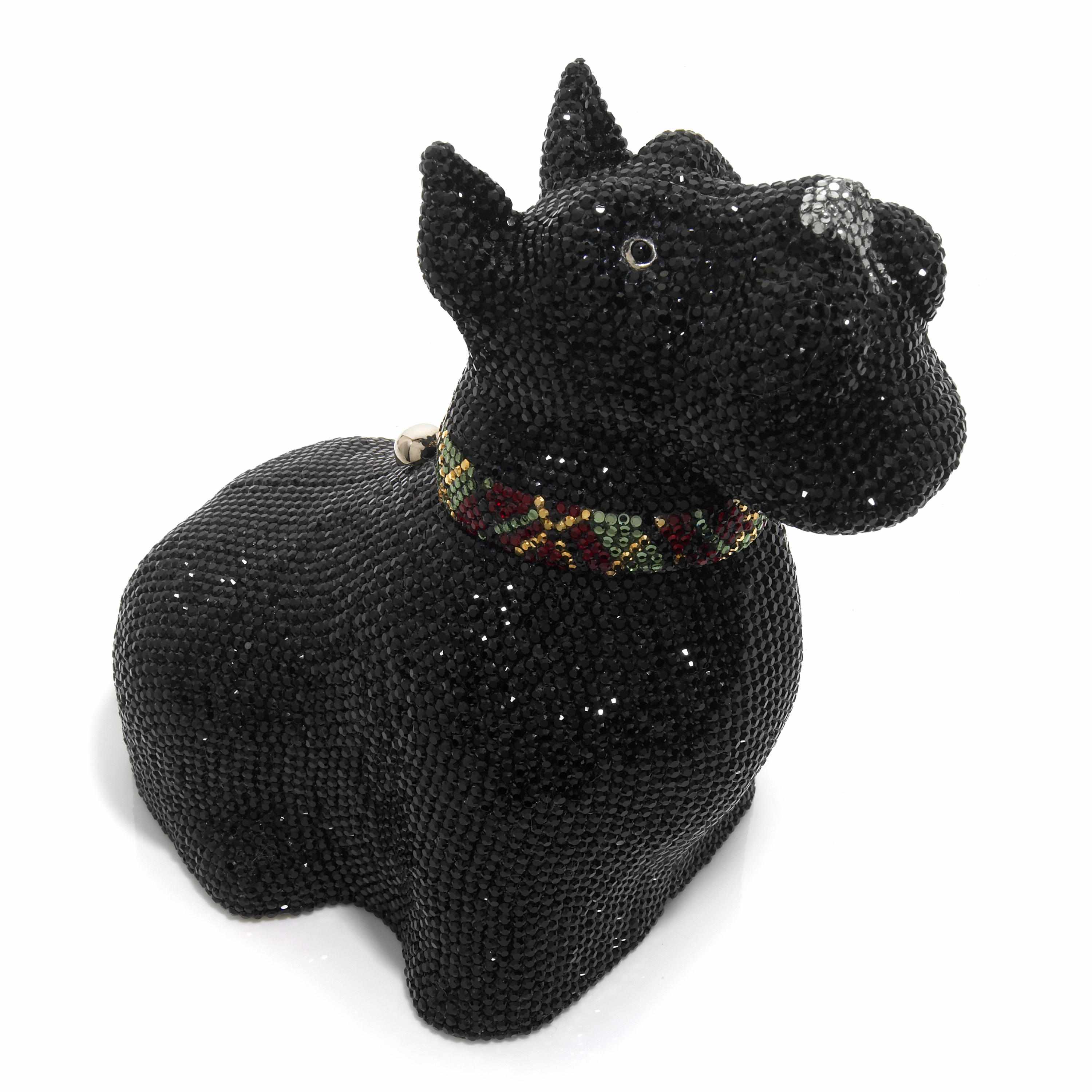 Appraisal: A black crystal Scottie dog minaudiere with a plaid collar