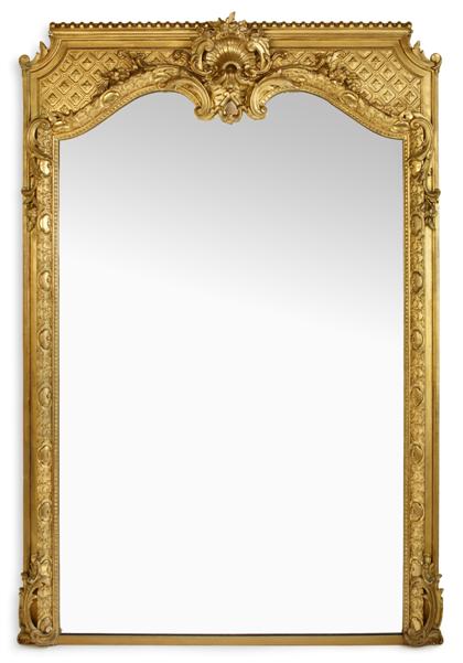 Appraisal: Impressive Louis XVI style giltwood overmantel mirror late th century