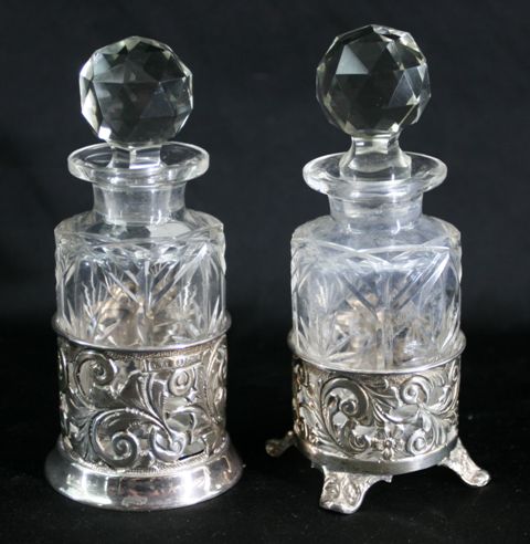 Appraisal: Two early Victorian cut glass scent bottles with sterling silver