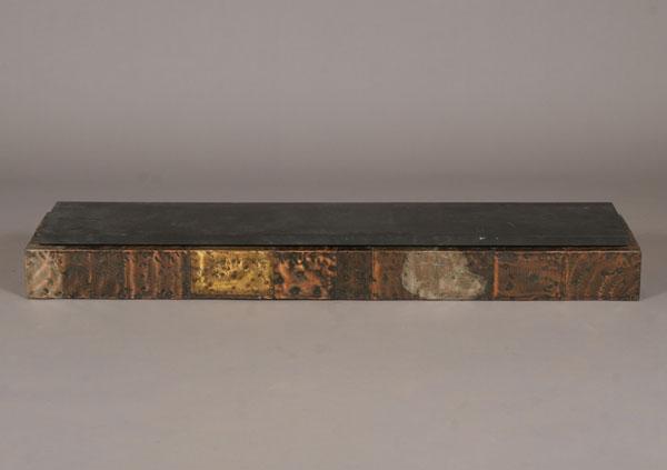 Appraisal: Paul Evans patchwork patinated metal wall console with slate top