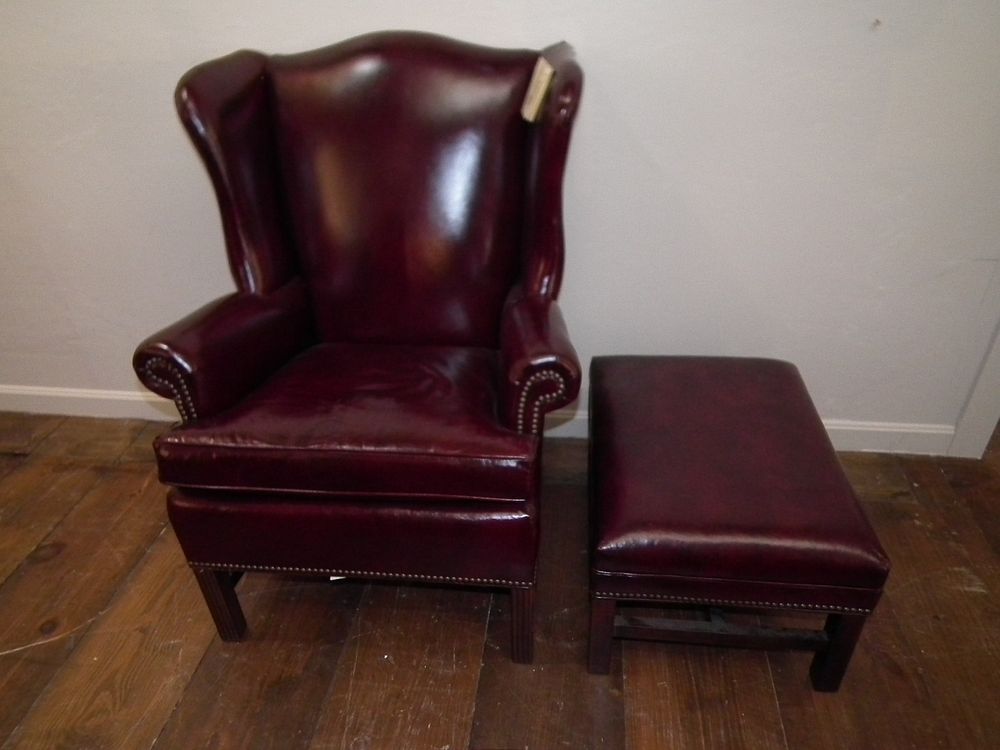 Appraisal: HICKORY LEATHER WING CHAIR OTTOMAN Unused fine leather wing chair