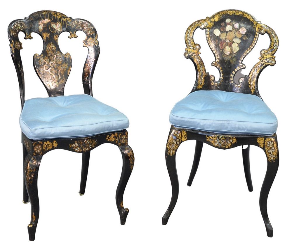 Appraisal: Victorian Papier Mache and Black Lacquered Side Chair with mother