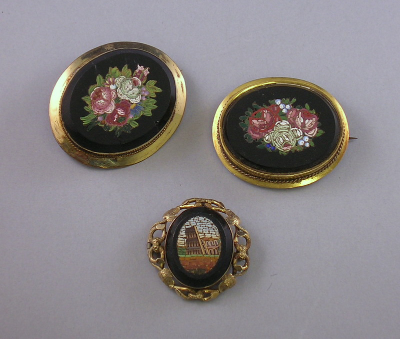 Appraisal: Three Micromosaic Brooches two floral one kt gold-framed and one