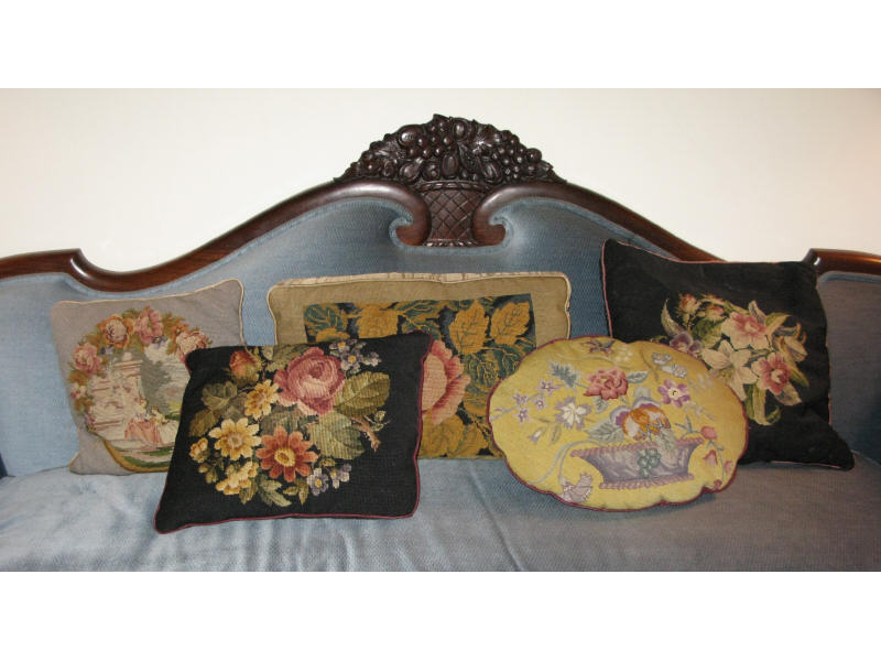 Appraisal: Group of Five Vintage Needlepoint Pillows mix of floral and