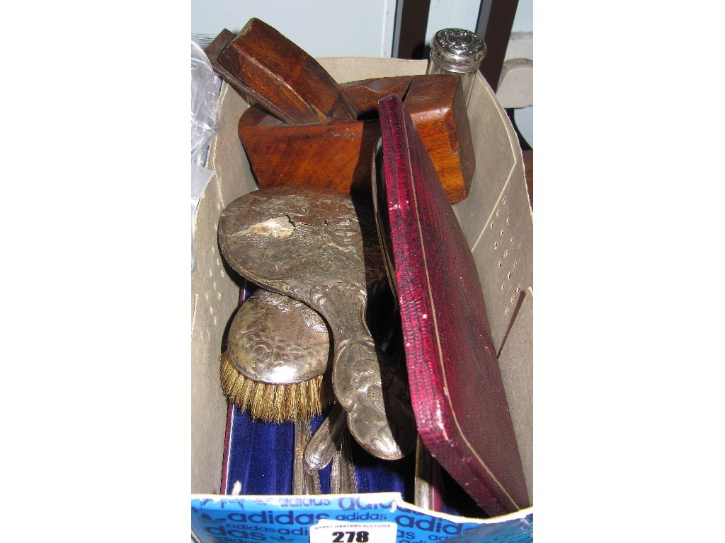 Appraisal: Box of miscellania - brushes mirrors woodplane etc