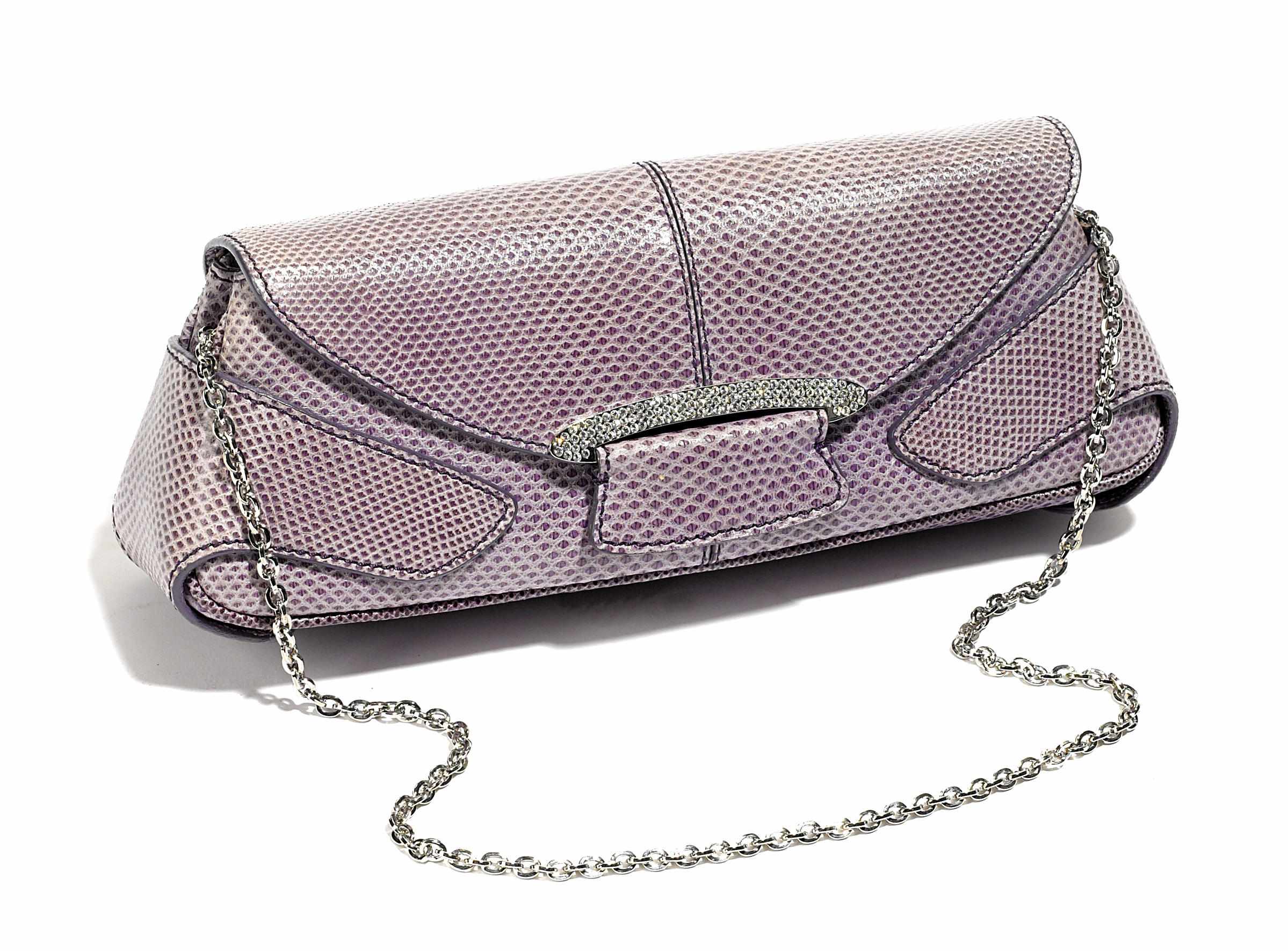 Appraisal: A Tod's lavender snakeskin clutch with rhinestone detail at closuresize