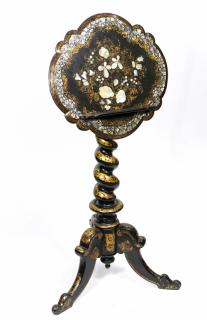 Appraisal: English Victorian black lacquered mother-of-pearl inlaid tilt top music stand