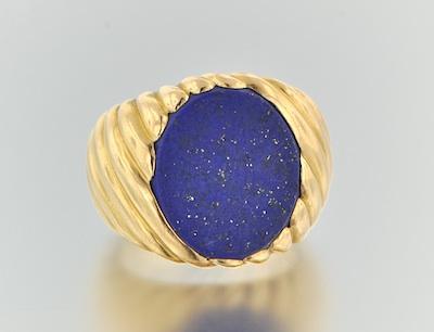 Appraisal: A Gentleman's Gold and Lapis Lazuli Ring k yellow gold