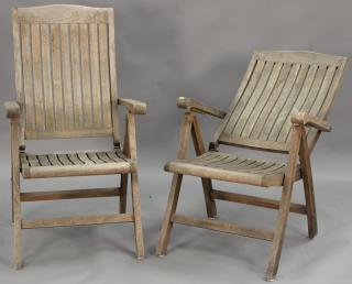 Appraisal: Set of six teak folding armchairs Set of six teak