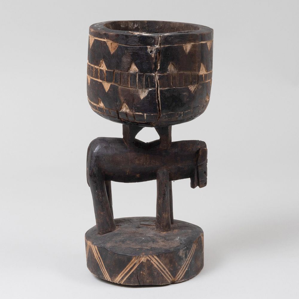 Appraisal: African Carved Wood Figural Bowl on Stand x x in