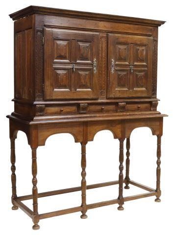 Appraisal: French Louis XIII style walnut cabinet on stand late th