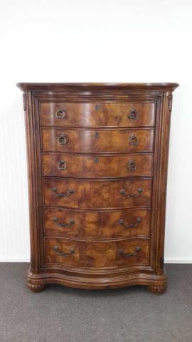 Appraisal: Large Bow Front Oak Burl Walnut Chest of Drawers Produced