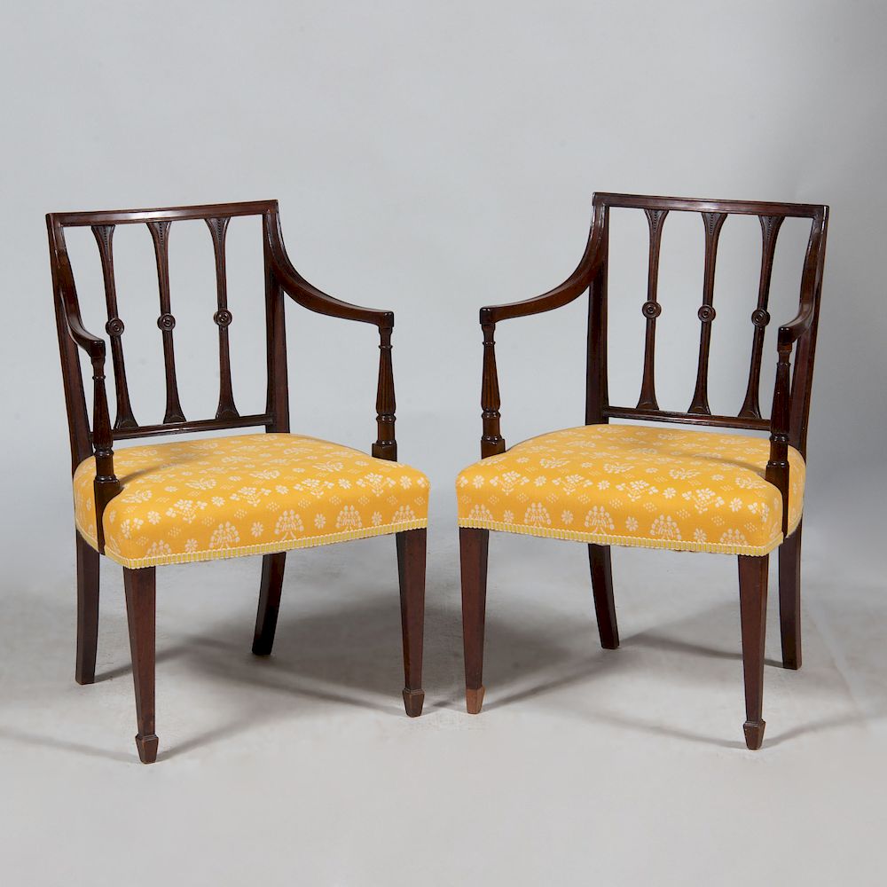 Appraisal: Pair of George III Mahogany Armchairs x x in Property