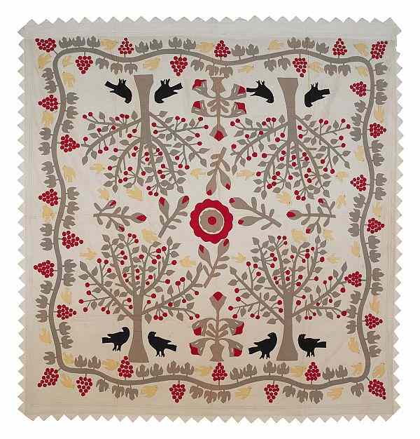 Appraisal: Pennsylvania appliqu quilt th c with four cherry trees and