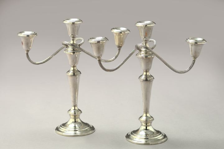 Appraisal: Pair of Gorham Weighted Sterling Silver Three-Light Candelabra second quarter