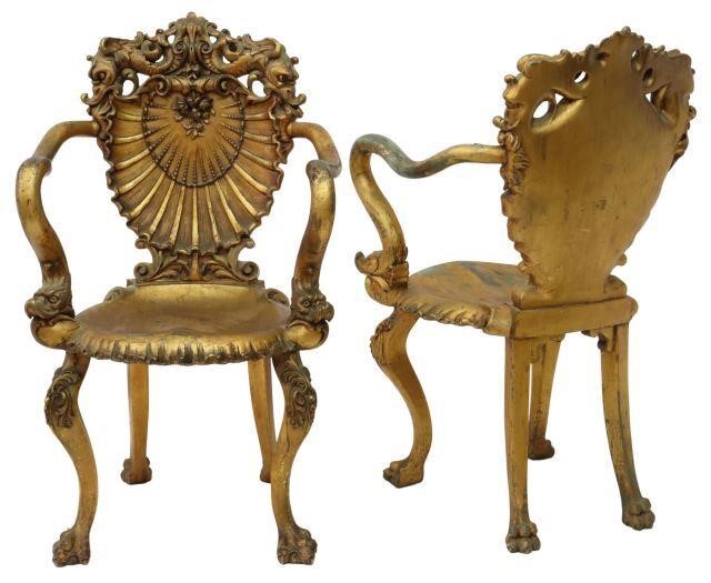 Appraisal: pair Venetian giltwood grotto chairs early th c dolphin and