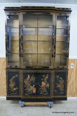 Appraisal: Vintage Asian Hand Painted on Black China CabinetIs a beautiful