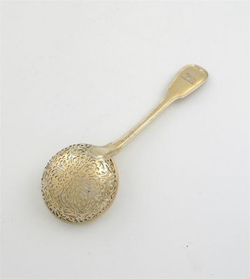 Appraisal: An early th century French silvergilt sugar sifter ladle fiddle