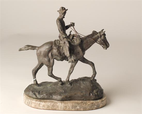 Appraisal: C M Russell Bronze of Cowboy on Horseback signed to