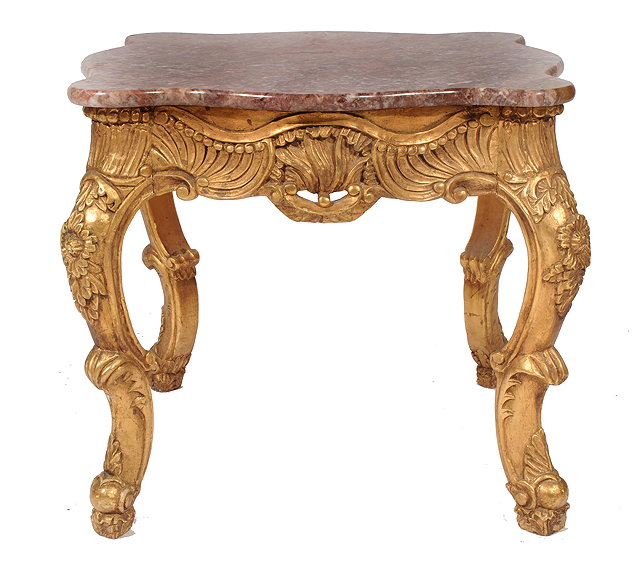 Appraisal: A MARBLE TOPPED SQUARE OCCASIONAL TABLE with serpentine edges gilt