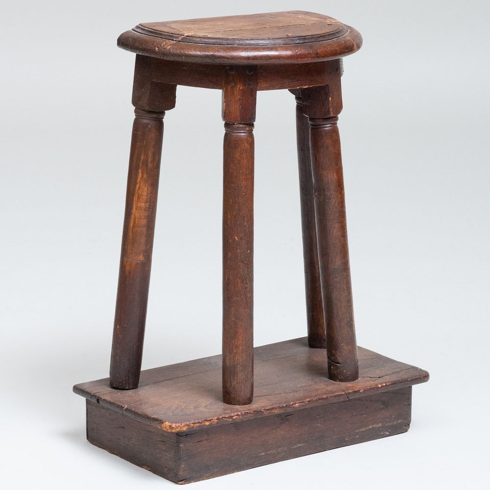 Appraisal: Italian Chestnut and Oak Half-Round Stool on Stand Tuscany x