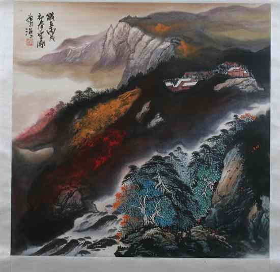 Appraisal: AFTER ZENG GANG Chinese LANDSCAPE ink and color on paper