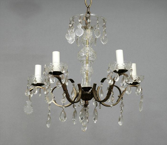 Appraisal: George III-Style Brass and Cut Glass Five-Light Chandelier Approx in