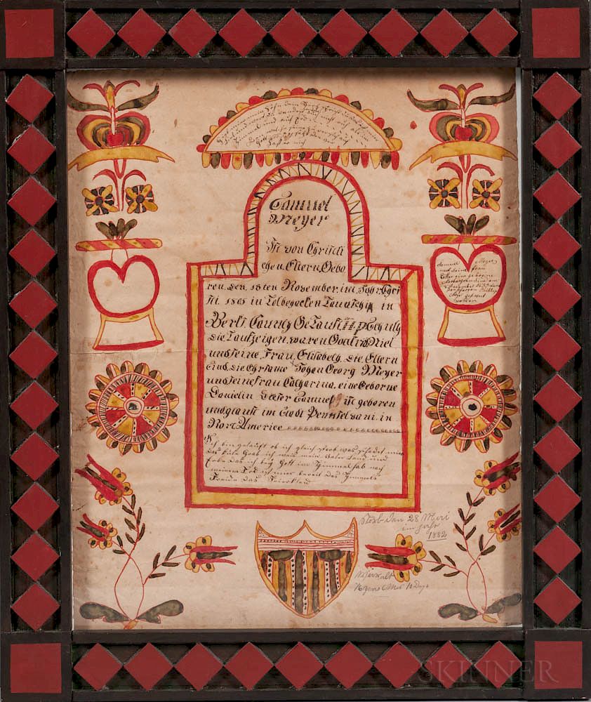 Appraisal: Pennsylvania Watercolor Fraktur Pennsylvania Watercolor Fraktur Berks County early th