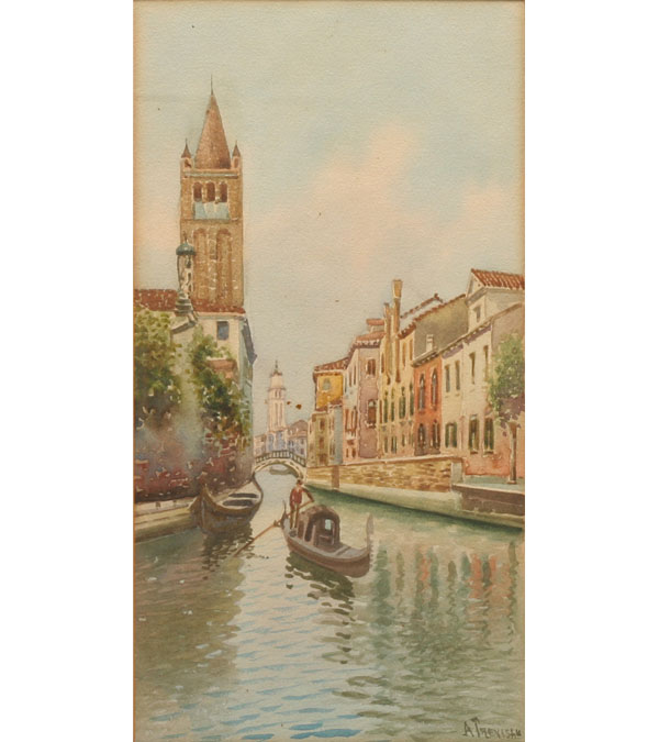 Appraisal: Three Venetian canal scenes Alberto Trevisan Italian b watercolor Tavik