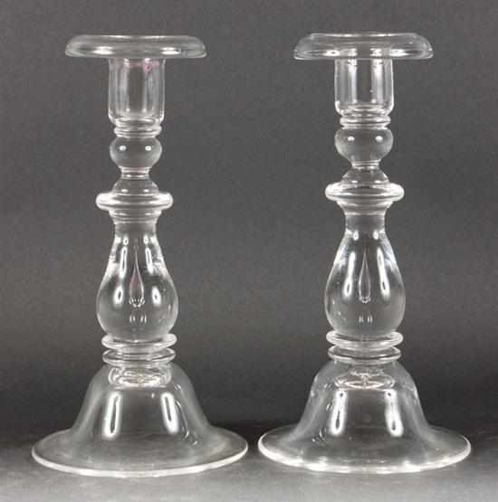 Appraisal: Pair of Steuben molded glass candlesticks th century etch mark