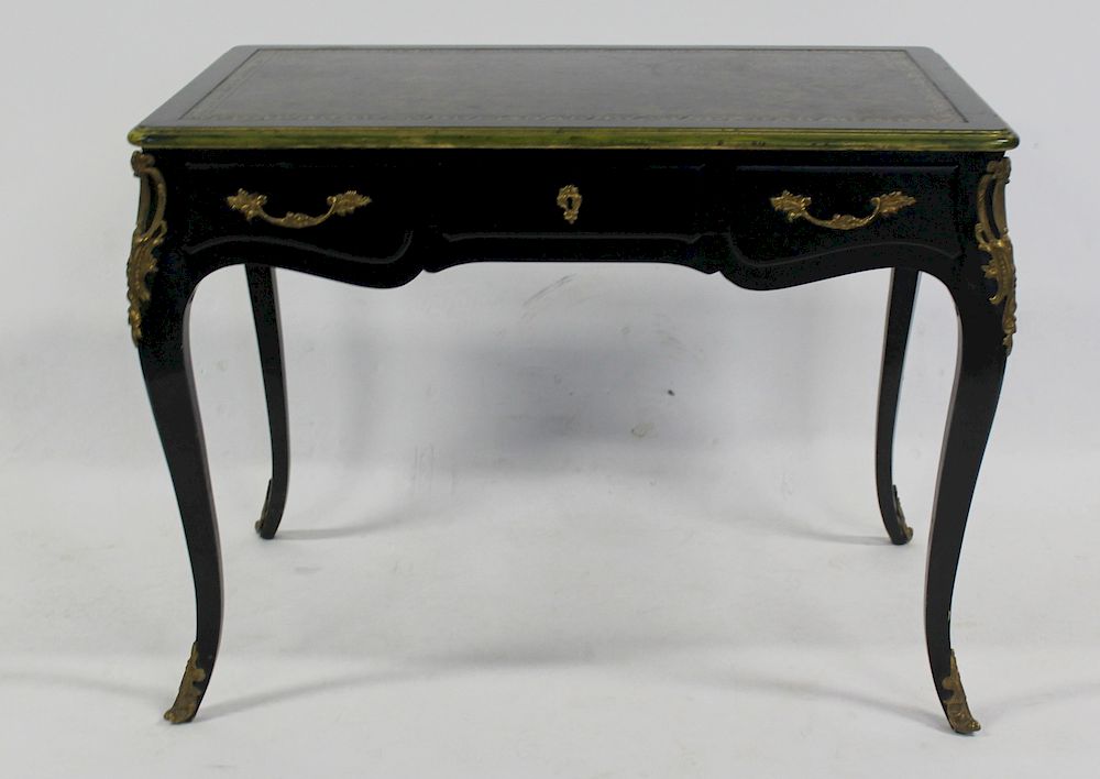 Appraisal: Louis XV Style Ebonised Leathertop Bureau Plat A quality desk