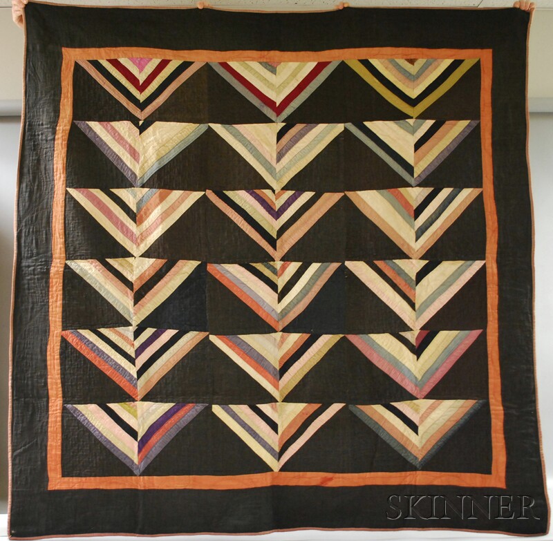 Appraisal: Amish Hand-stitched Pieced Wool and Cotton Repeating Triangle Pattern Quilt