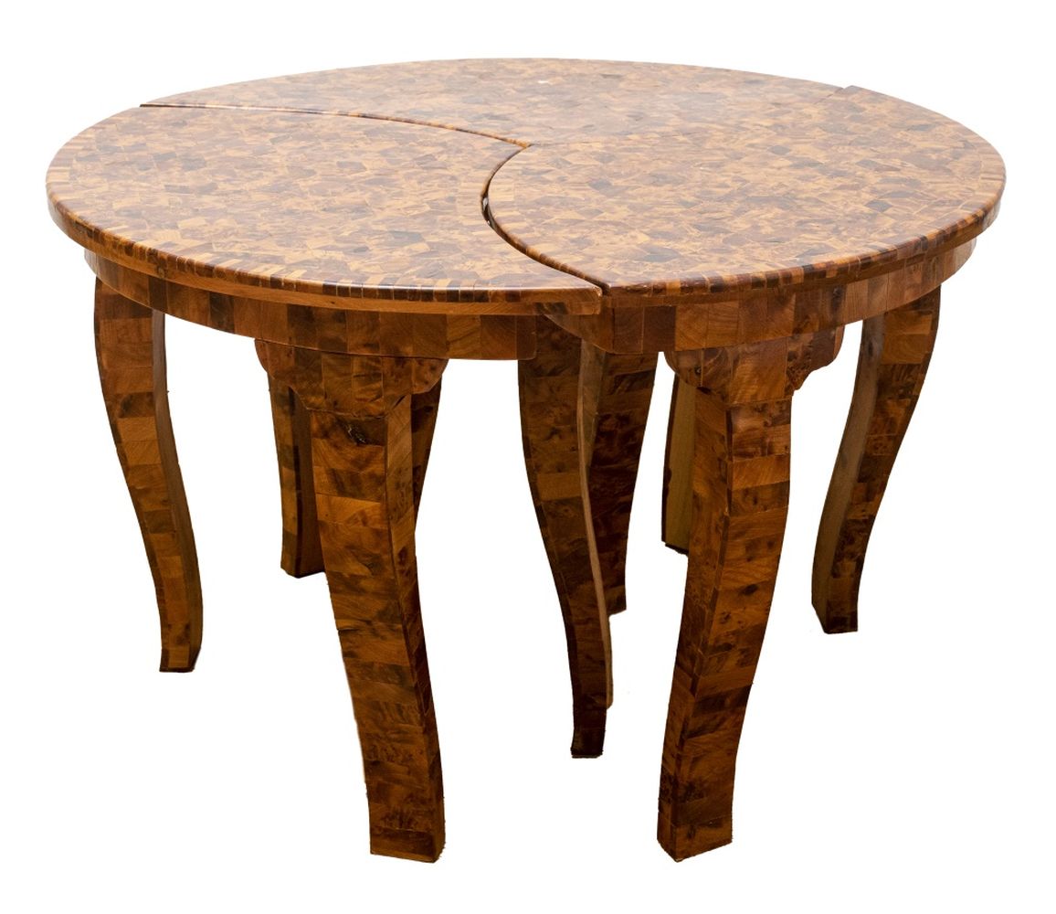 Appraisal: MOROCCAN WOOD VENEER SIDE TABLES Moroccan set of three diminutive