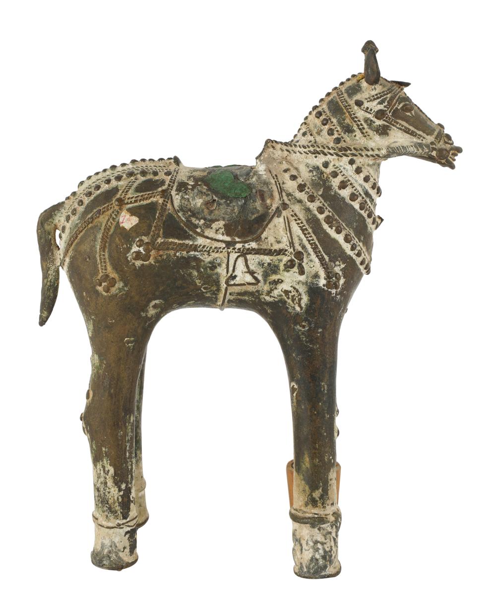 Appraisal: CHINESE BRONZE HORSE FIGUREunmarked Condition uneven feet with added wood