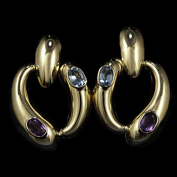 Appraisal: k Blue Topaz and Amethyst Earrings k yellow gold loop