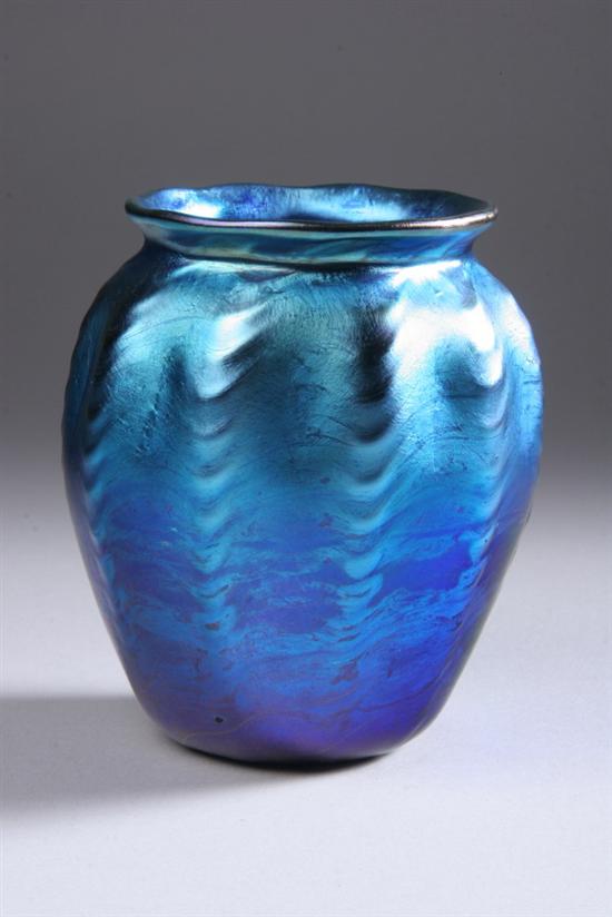 Appraisal: TIFFANY PEACOCK BLUE FAVRILLE GLASS VASE underside signed L C