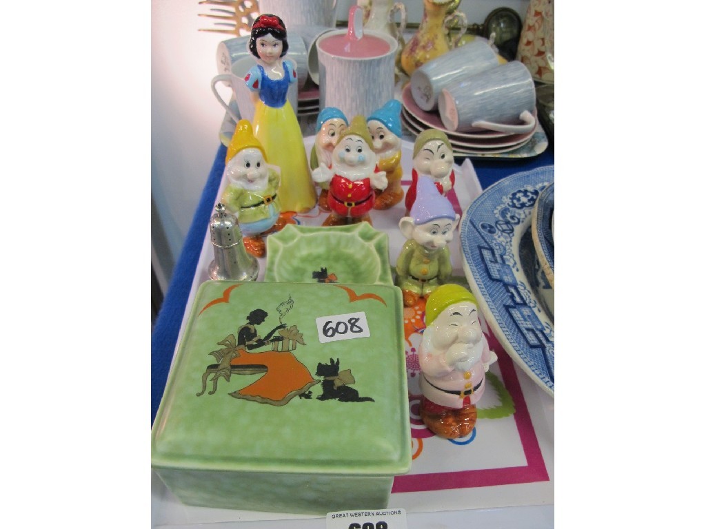 Appraisal: Snow White and The Seven Dwarfs figures silver pepper Crown