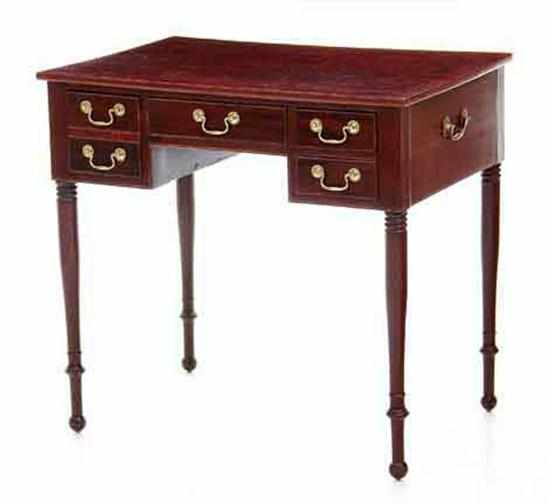 Appraisal: Sheraton style mahogany writing desk th century banded rectangular top