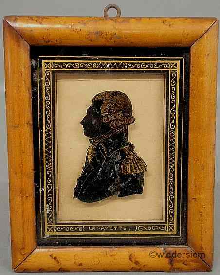 Appraisal: Miniature reverse painted on glass silhouette of General Lafayette mounted