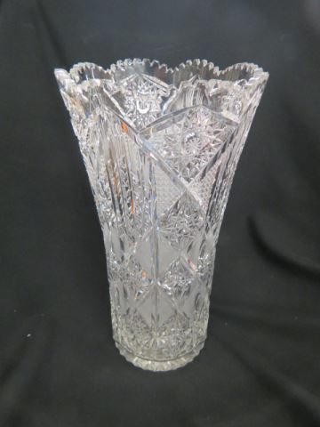 Appraisal: Cut Crystal Tall Vase fancy overall design with starburst diamond