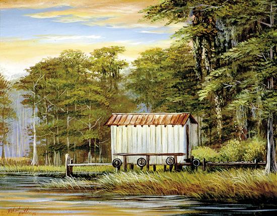 Appraisal: Robert Butler Florida th century BOATHOUSE Florida Highwaymen oil on