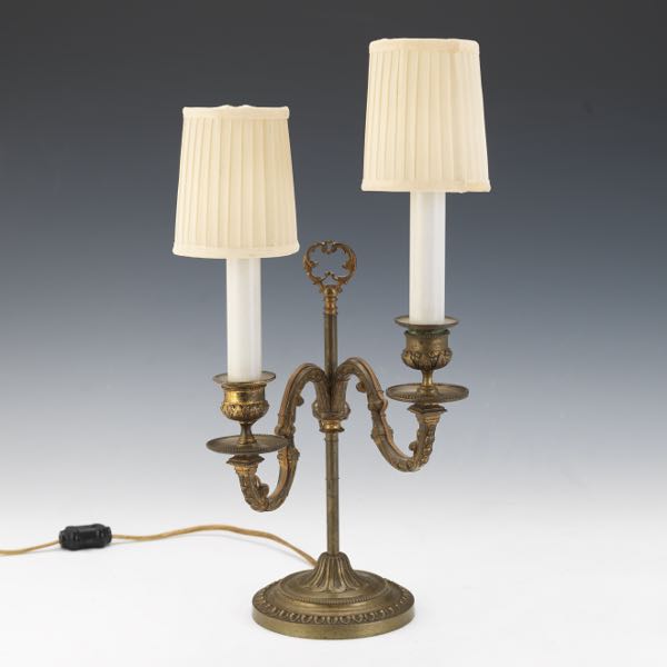 Appraisal: FRENCH LOUIS XVI STYLE BRONZE BOUDOIR LAMP WITH TWO LIGHTS