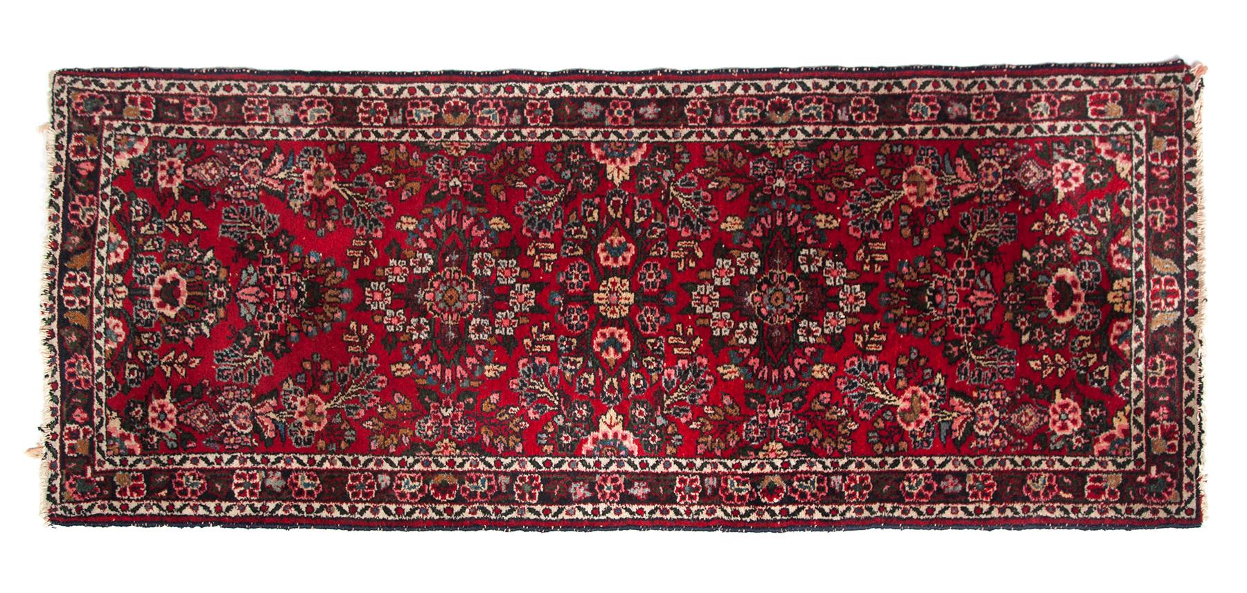 Appraisal: ORIENTAL RUNNER Persian th century Red ground with floral designs